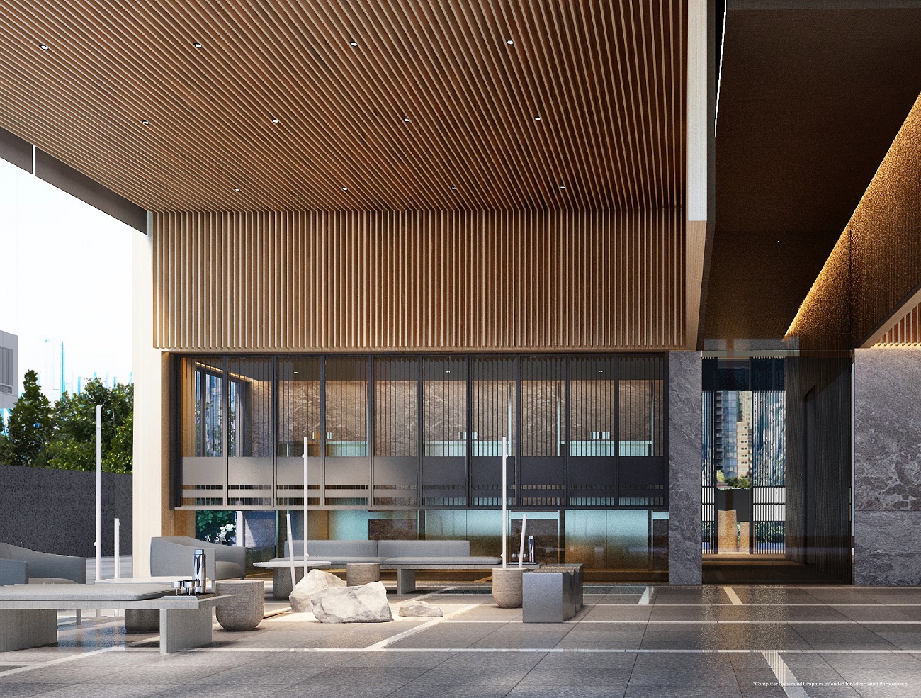 Siamese Exclusive 42 artist rendering of the covered entrance forecourt