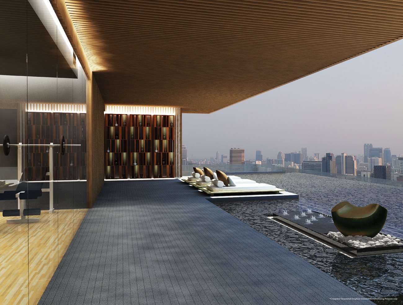 Siamese Exclusive 42 artist rendering of the rooftop pool deck with city view
